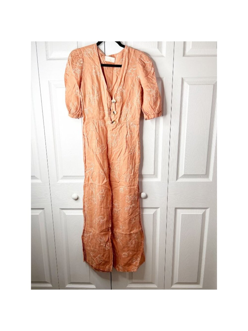 Capulet Isalina Pink Floral Print Puff Sleeve V-Neck Jumpsuit Women's Size Small